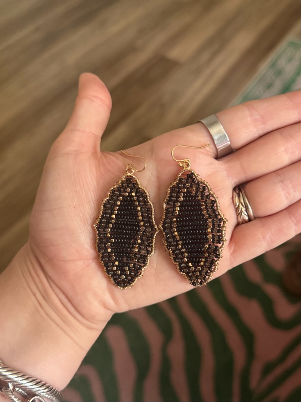 Black and Gold Leaf Drop Earrings